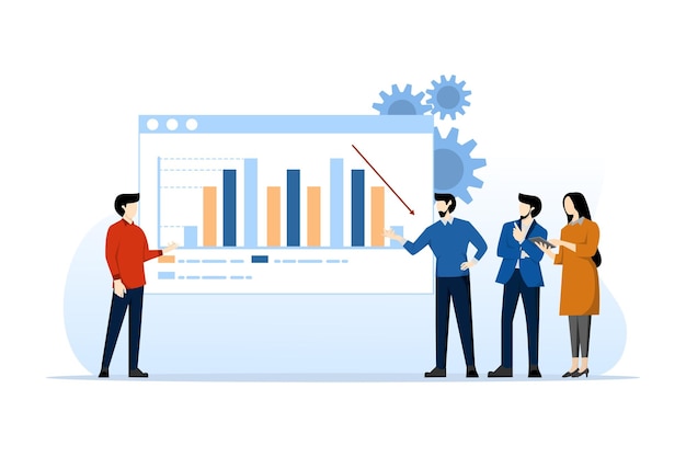 vector illustration of business team analysis and monitoring on web report dashboard monitor