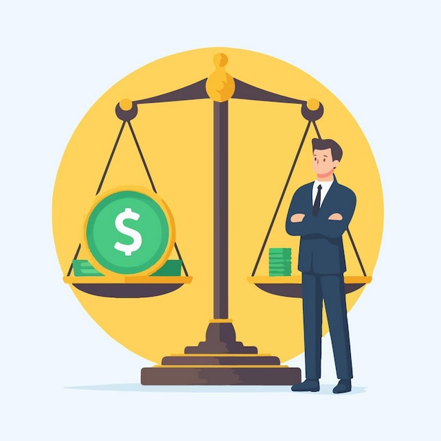 Vector Illustration Of businessman with scales in flat design style