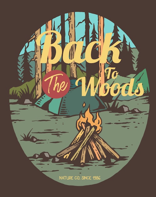 Vector Illustration of Camp Fire In The Woods