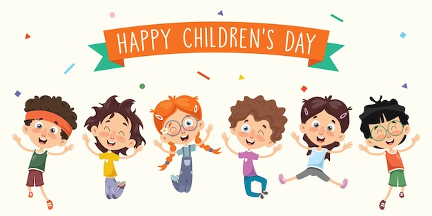 Vector Illustration Of Cartoon Children