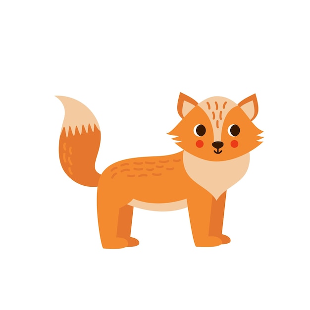 Vector illustration of cartoon cute fox isolated on blue background