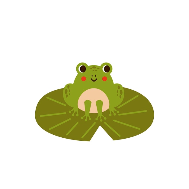 Vector illustration of cartoon cute frog isolated on blue background