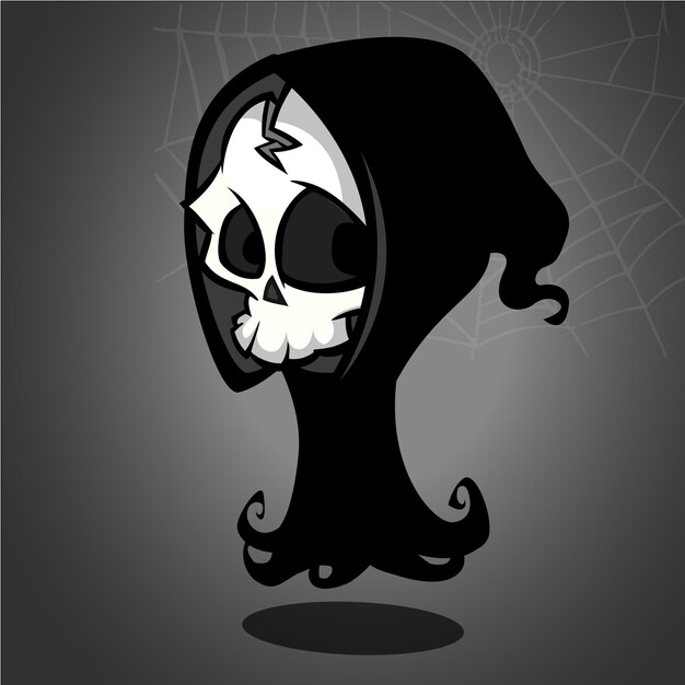 Vector vector illustration of cartoon death halloween monster isolated on dark background grim reaper