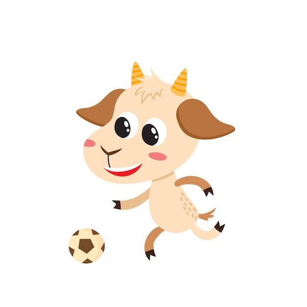 Vector illustration of cartoon funny goat Standing cute funny goat animal character with ball