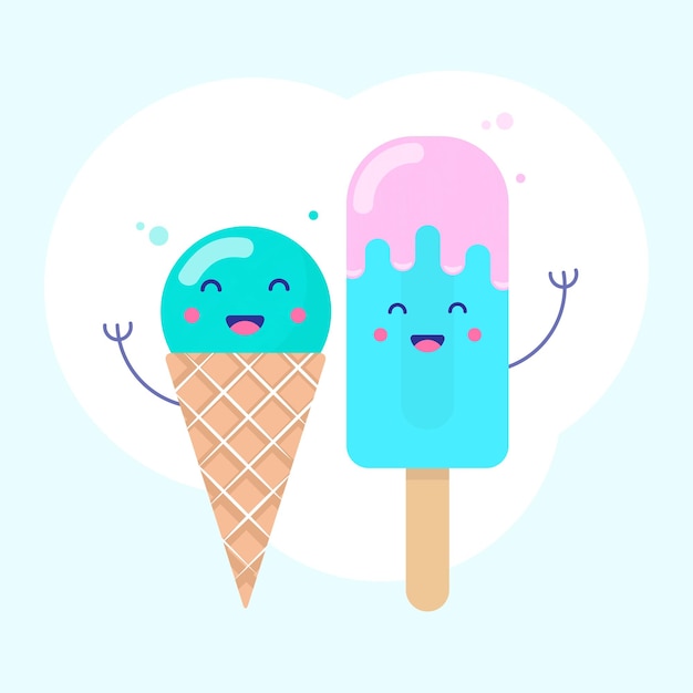 Vector illustration of cartoon funny ice cream with happy smiling face for kids designs