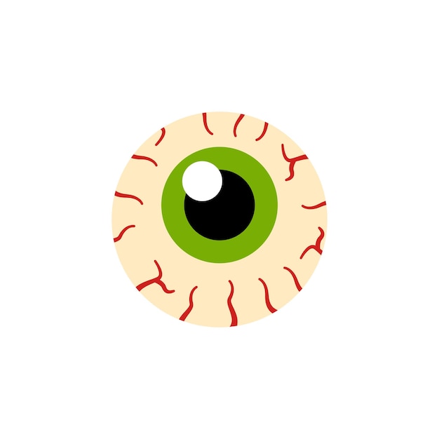 Vector illustration of cartoon green eye on white background