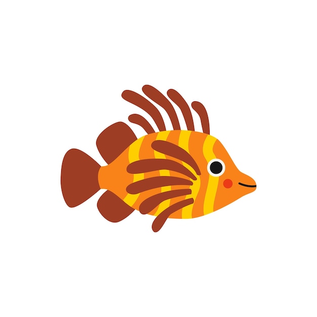 Vector illustration of cartoon lionfish isolated on white background