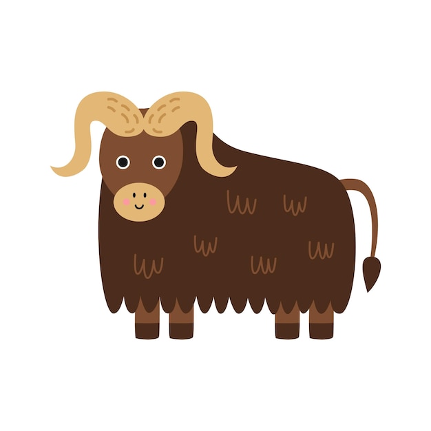 Vector illustration of cartoon muskox isolated on white background