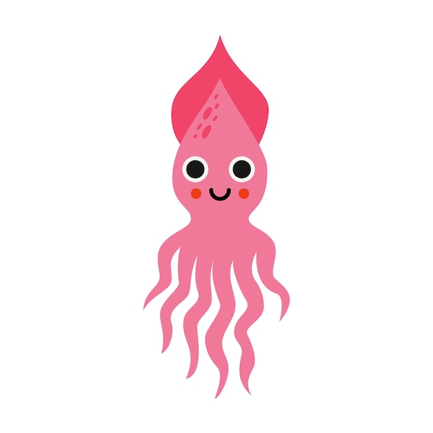 Vector illustration of cartoon pink squid isolated on white background