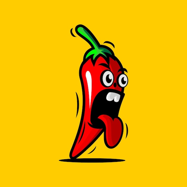 vector illustration of cartoon red chili sticking out its tongue