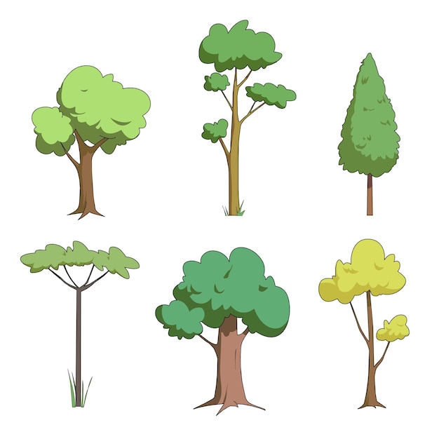 Vector vector illustration of cartoon trees in 6 variations