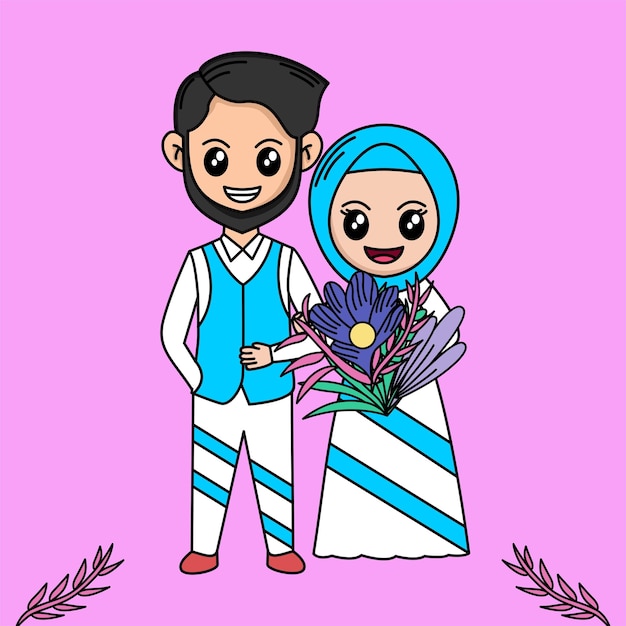 Vector illustration of cartoon wedding with plant and flower theme