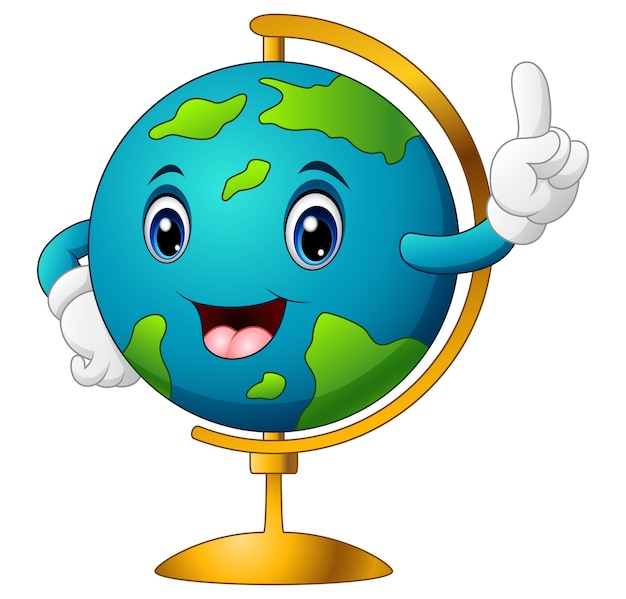 Vector vector illustration of cartoon world globe pointing