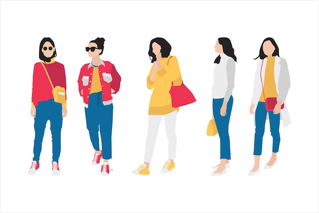 Vector illustration of casual women bundle