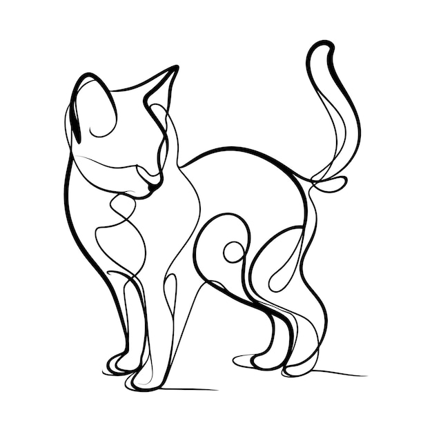 Vector illustration cat in one line pet logo