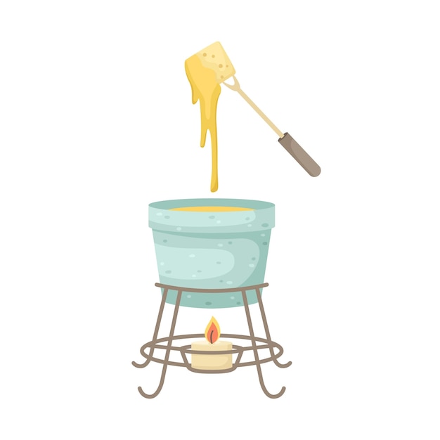 Vector illustration of cheese fondue with baguette pieces