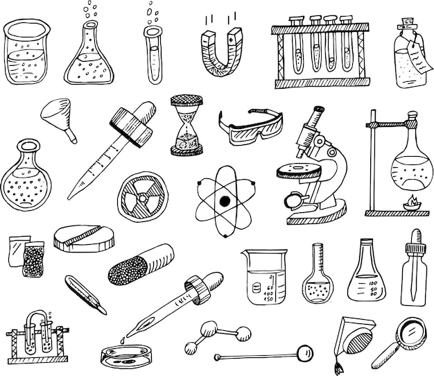 Vector illustration of chemical topics All objects are grouped Laboratory equipment for chemistry