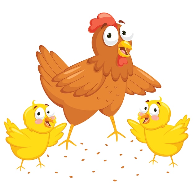 Vector vector illustration of chicken and chicks