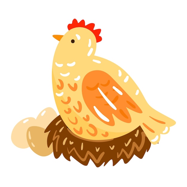 Vector illustration of chicken in nest with eggsx9xDxA