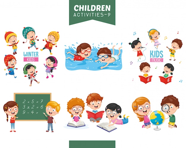 Vector Illustration Of Children Activities Set