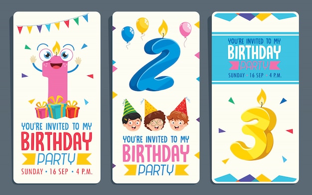 Vector Illustration Of Children Birthday Party Invitation Card Design