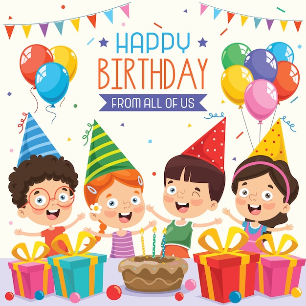 Vector Illustration Of Children Birthday Party Invitation Card Design