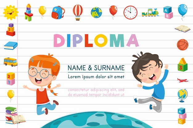 Vector vector illustration of children diploma