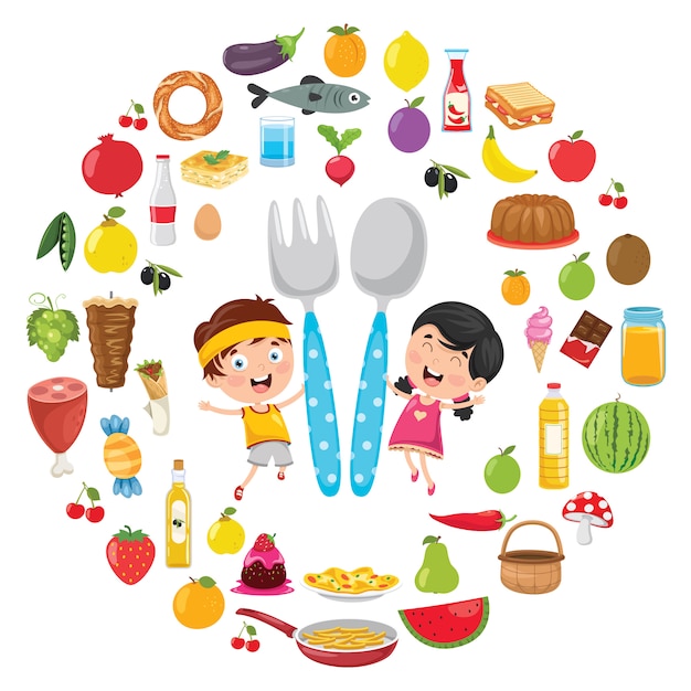 Vector vector illustration of children food concept