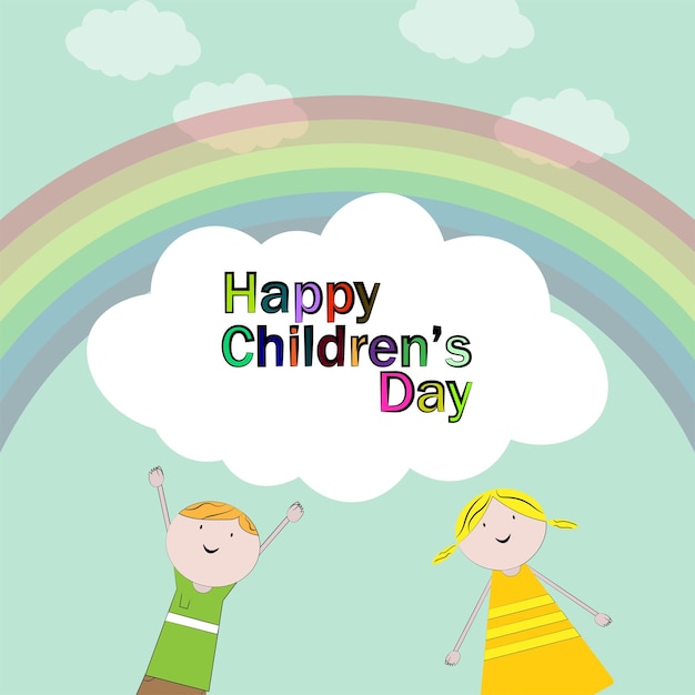 Vector vector illustration of children's day with kid characters with happy children's day banner