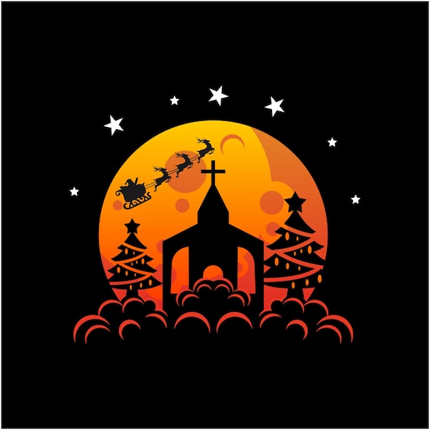 Vector illustration of Christmas atmosphere in church