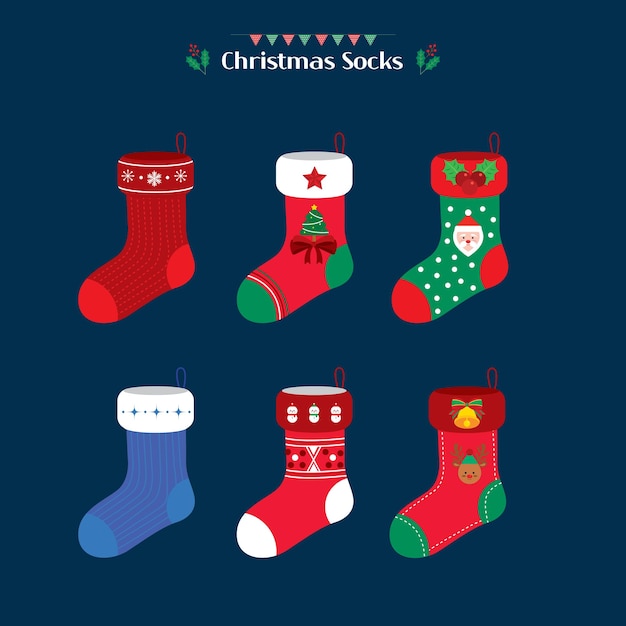 A vector illustration of christmas socks with a christmas tree and a star on the bottom.