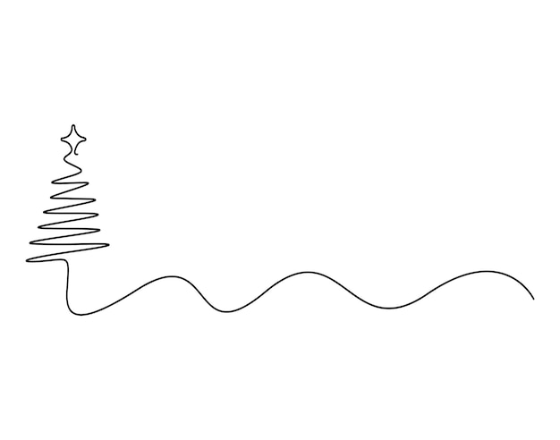 Vector vector illustration of christmas tree continuous single line drawing