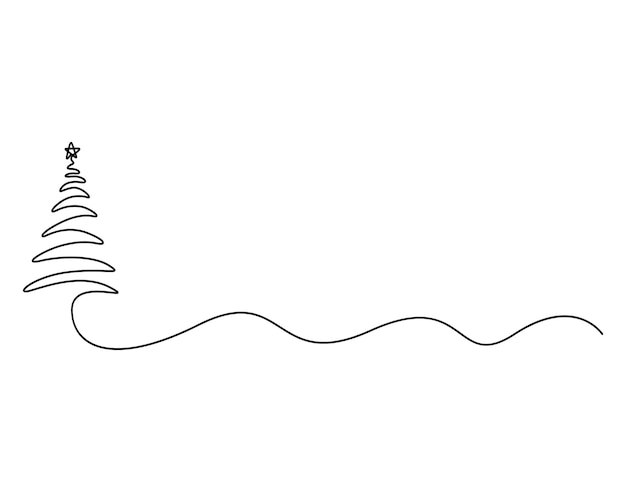 Vector vector illustration of christmas tree continuous single line drawing