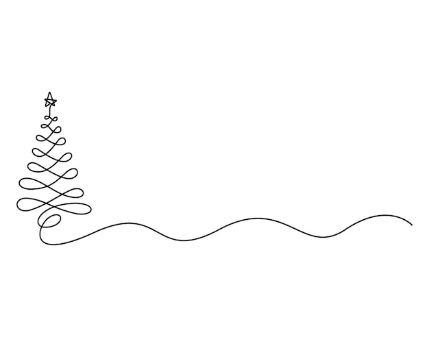 Vector vector illustration of christmas tree continuous single line drawing