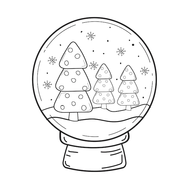 Vector illustration of Christmas trees in a Christmas snow globe Doodle illustration snow globe