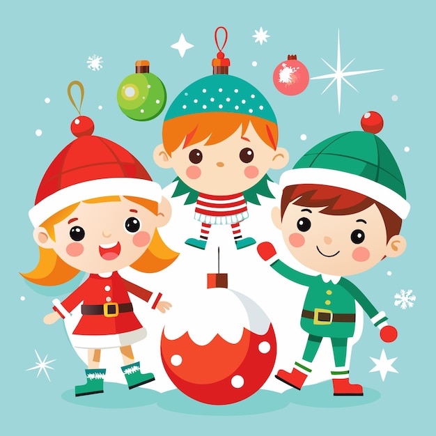 Vector Illustration Of Christmas Whit Cute Kids