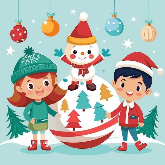 Vector vector illustration of christmas whit cute kids