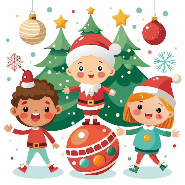 Vector Illustration Of Christmas Whit Cute Kids