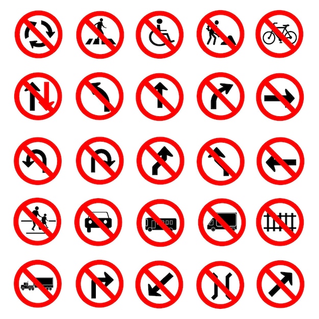 Vector illustration of circle red road signs collection