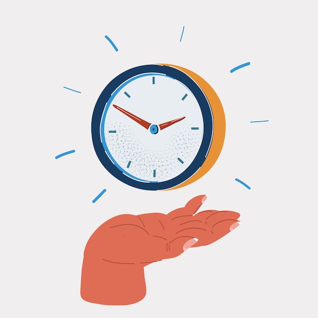 Vector illustration of clock on hand on wite backround