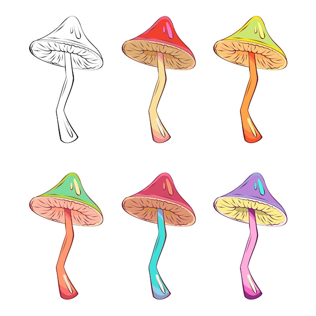 Vector illustration collection of colorful fungusHand drawn isolated Fantasy toxic mushroom