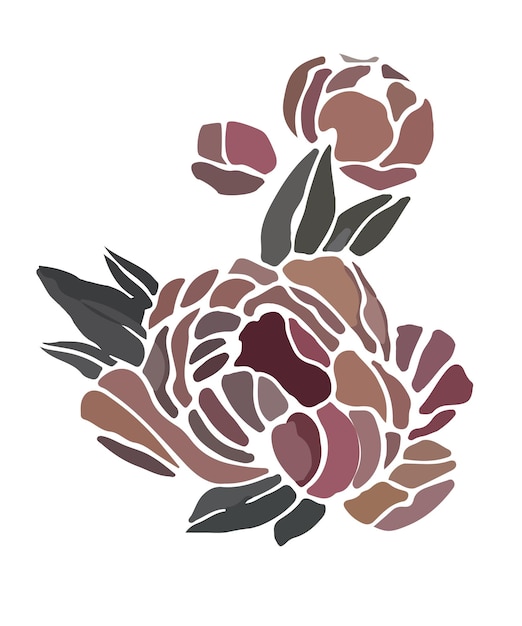 Vector illustration Colored peonies with a white outline