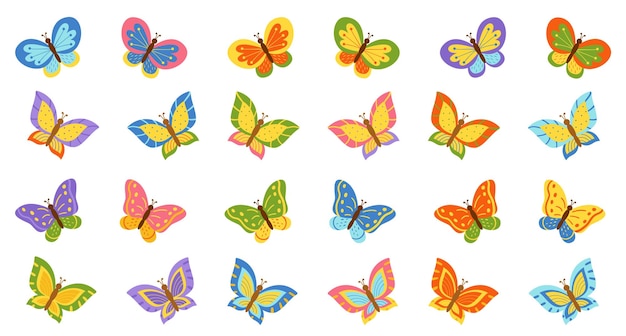 Vector vector illustration of colorful butteries big set of different butterflies