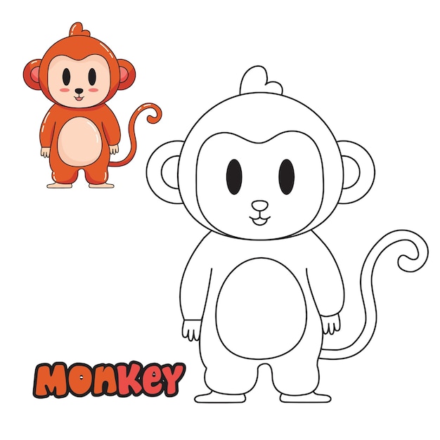 Vector illustration Coloring book Coloring monkey Cartoon animal Clipart set for nursery poster