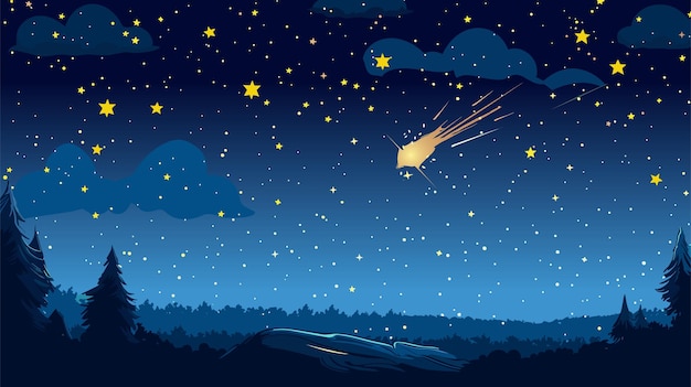 Vector vector illustration of comet in the starry space sky