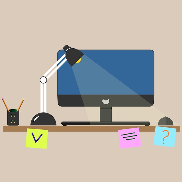 Vector illustration of a computer monitor and computer