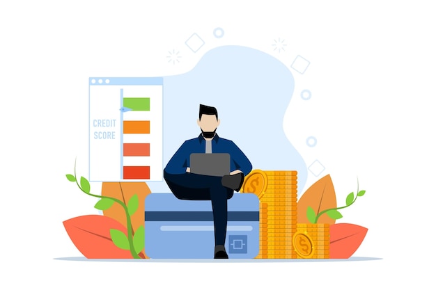 vector illustration Concept of banking and spending money with man sitting with laptop