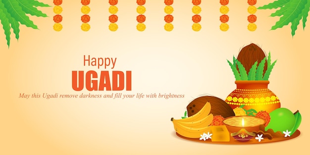 Vector illustration concept of Happy Ugadi Or Gudi Padwa wishes background