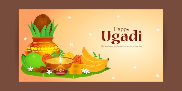 Vector illustration concept of Happy Ugadi Or Gudi Padwa wishes background