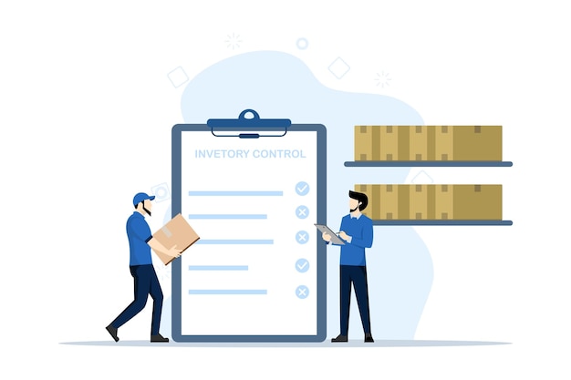 Vector vector illustration of the concept of inventory control or warehouse management